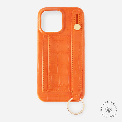 iPhone Case with Hand Strap Card Holder Phone 15 Pro Max in Orange
