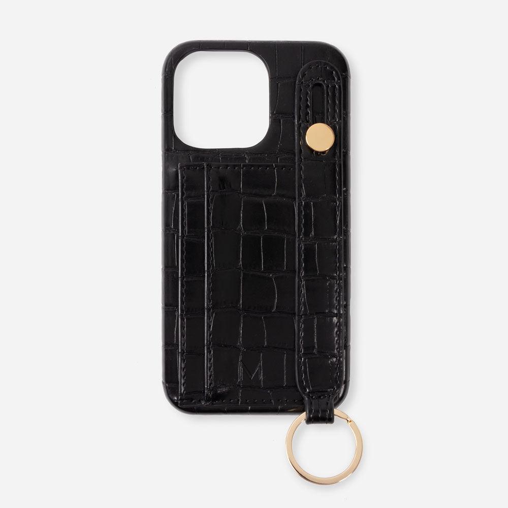 iPhone Case with Hand Strap Card Holder iPhone 14 in Black color