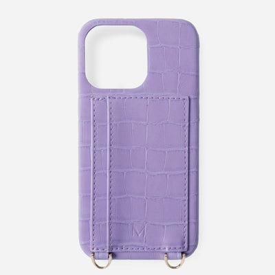 Phone Case with Strap Card Holder for iPhone 14 Plus in Purple color