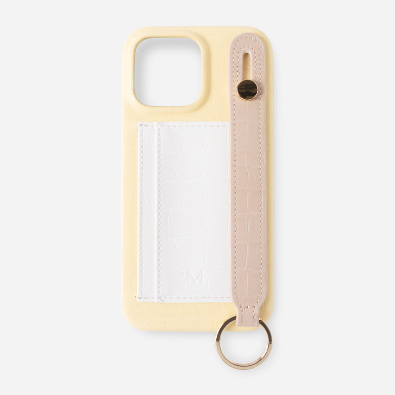 iPhone Case with Hand Strap 14 Pro in Pastel Yellow Color