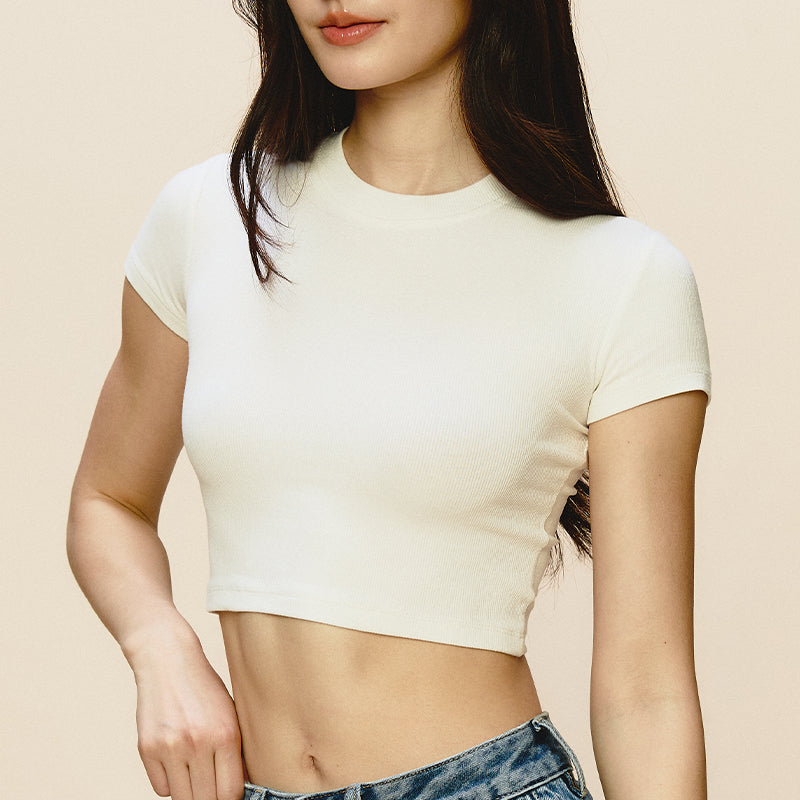 Ribbed Short Sleeve Crop Top