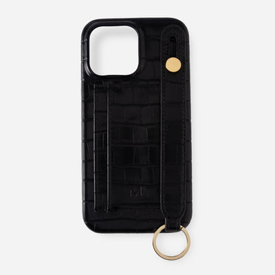 iPhone 15 Phone Case with Hand Strap Card Holder in Black