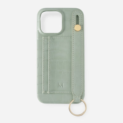 iPhone 15 Phone Case with Hand Strap Card Holder in Green