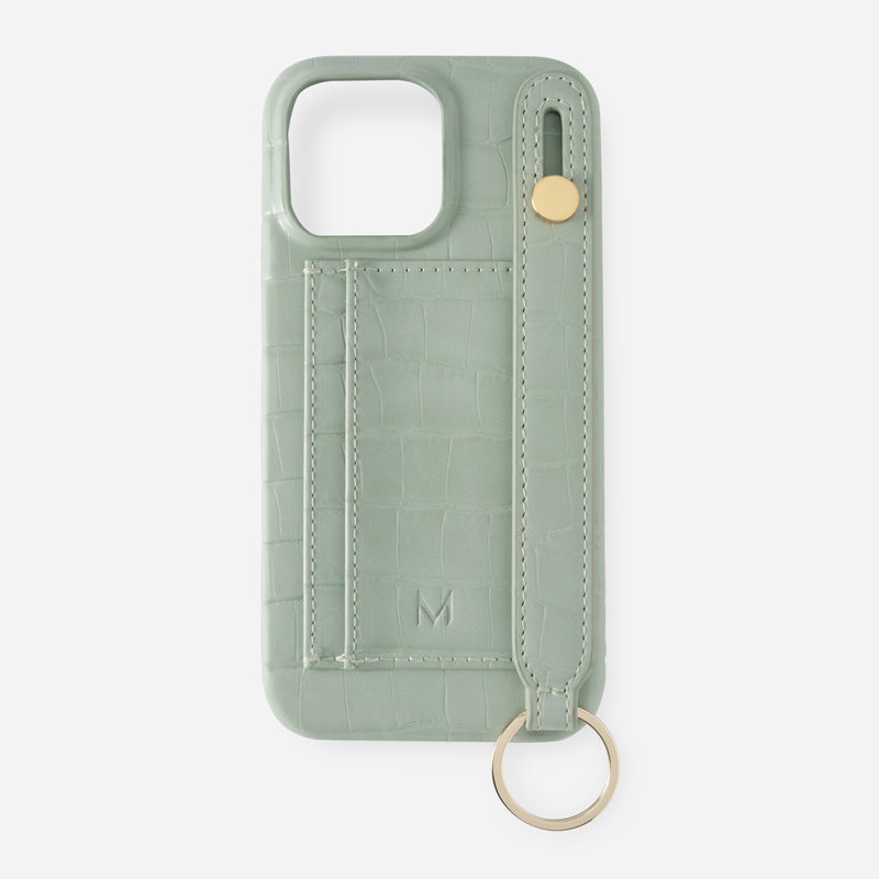 iPhone 15 Plus Case with Hand Strap Card Holder in Green