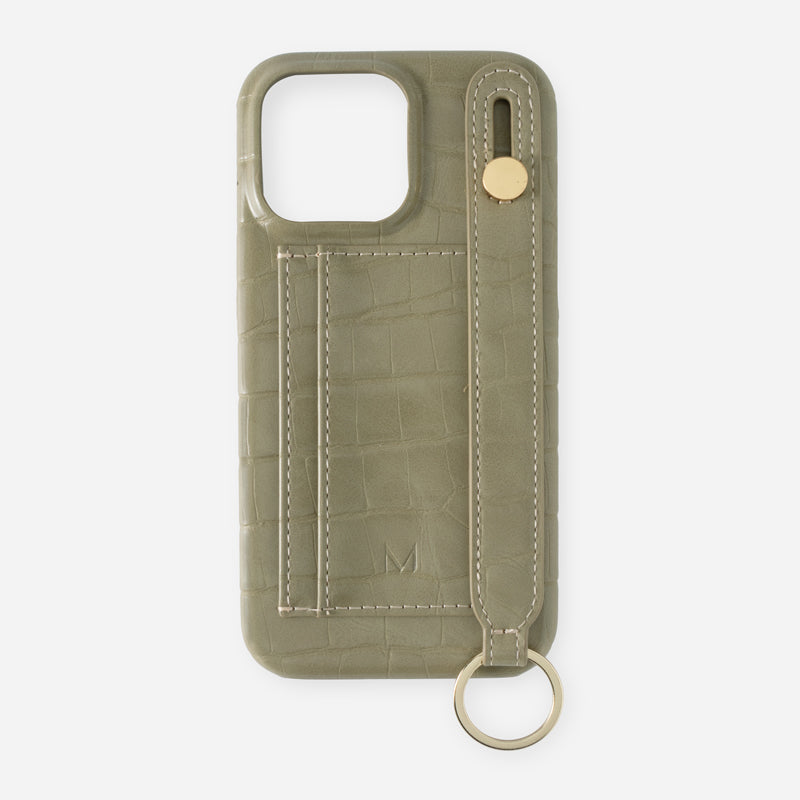 iPhone 15 Pro Phone Case with Hand Strap Card Holder in Green