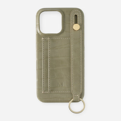 iPhone 15 Plus Case with Hand Strap Card Holder in Green