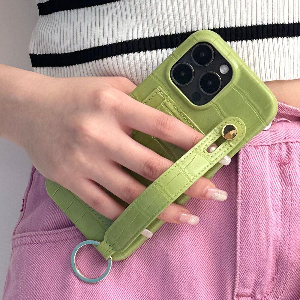  iPhone Cases with Hand Strap Card Holder iPhone 14 Pro Max in Green color