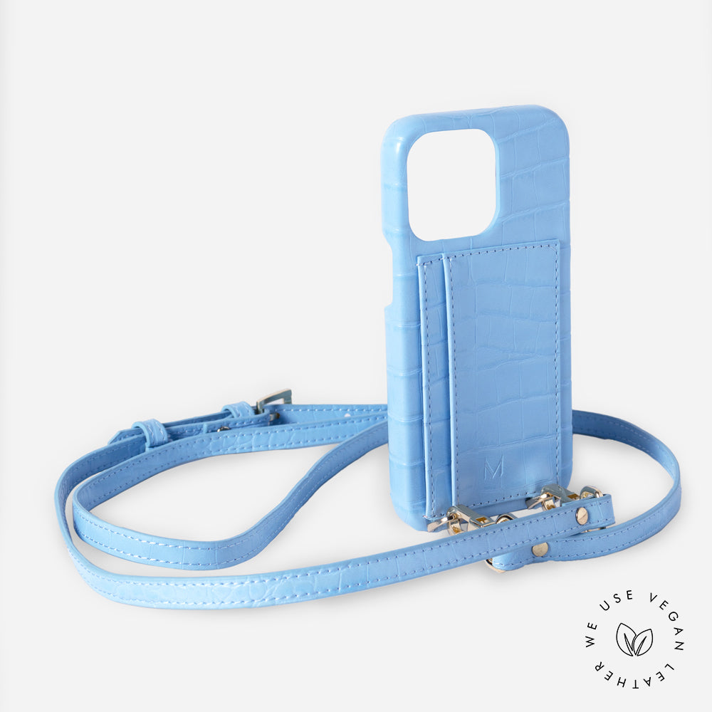Phone Cases Crossbody Strap and Card Holder (iPhone 14 Plus) in blue
