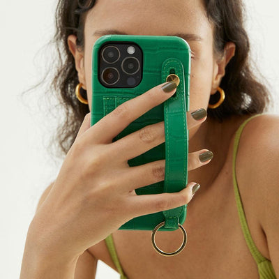 iPhone Case with Hand Strap Card Holder iPhone 14 Pro in Green color