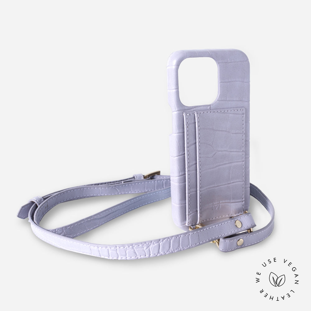 Phone Cases with Straps and Card Holder for iPhone 14 Pro in Violet color 