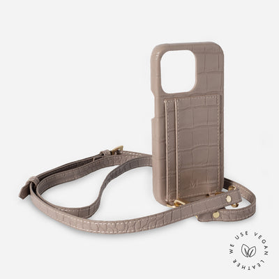 Phone Case with Strap Card Holder for iPhone 14 Plus in Brown color