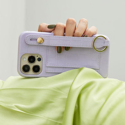 iPhone Case with Hand Strap Card Holder iPhone 14 in Violet color