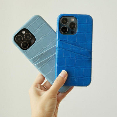 iPhone 14 Phone Case with Card Holder in blue