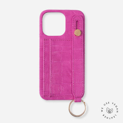 iPhone Case with Hand Strap Card Holder for iPhone 13 Pro in Magenta color