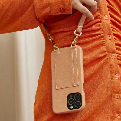 iPhone Case with Strap Card Holder iPhone 13 Pro in Cinnamon color