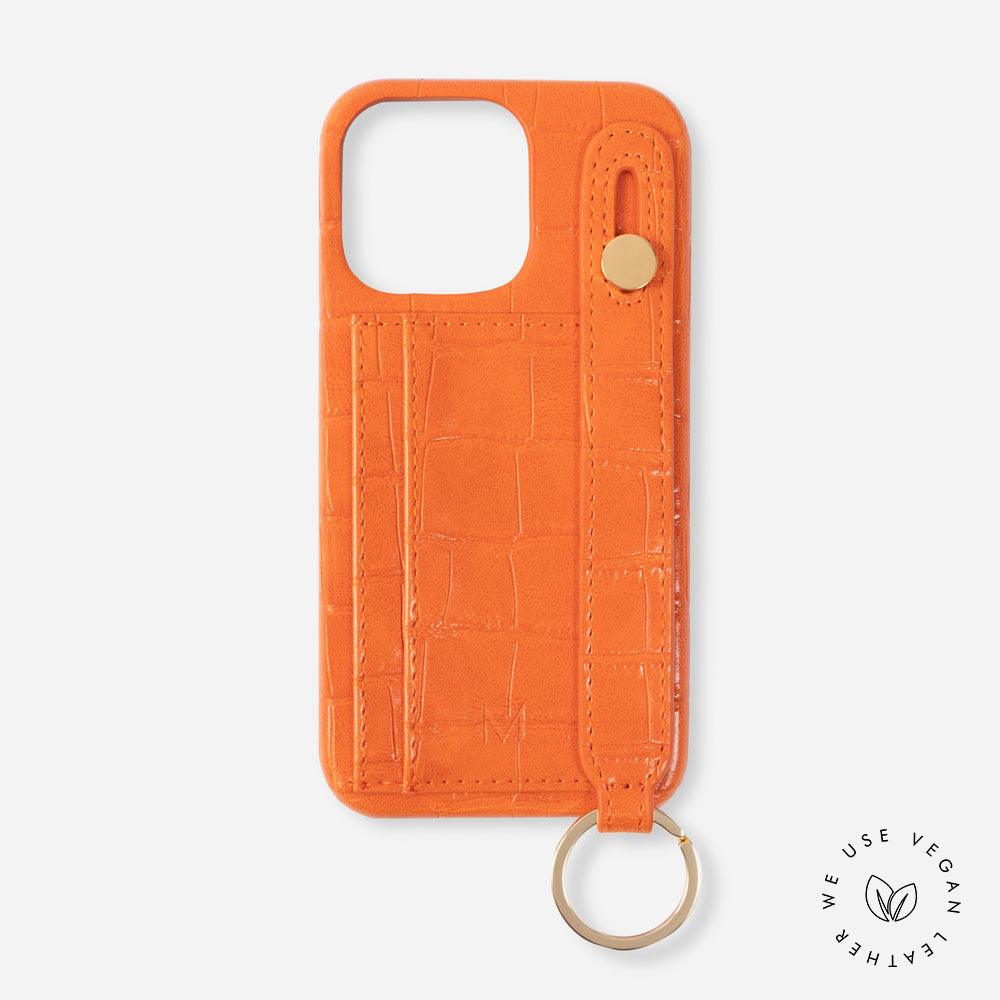iPhone Case with Hand Strap Card Holder for iPhone 13 Pro in Orange color