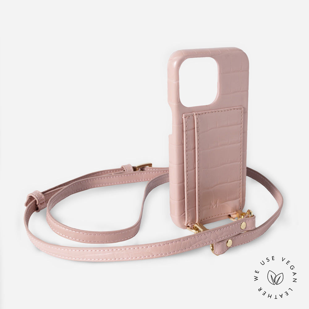 iPhone Phone Case with Strap Card Holder for iPhone 13 in Pink