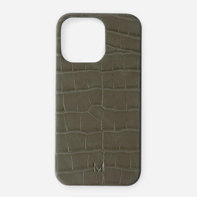 iPhone 14 Phone Cases made from croc vegan leather in khaki color