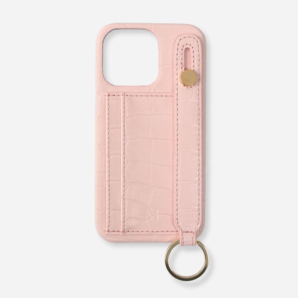 iPhone Case with Hand Strap Card Holder and round ring for iPhone 13 Pro in Peach color