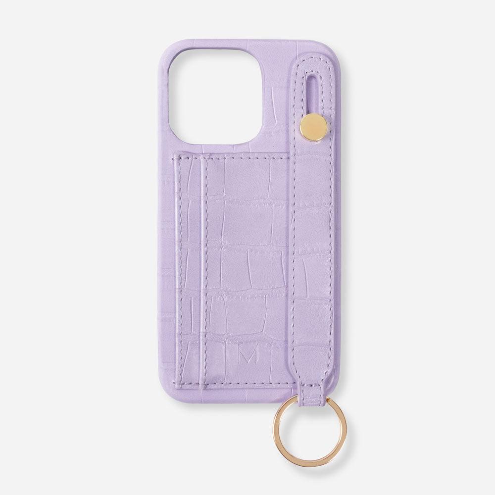 iPhone Cases with Hand Strap Card Holder for iPhone 14 Plus in Pastel Purple color