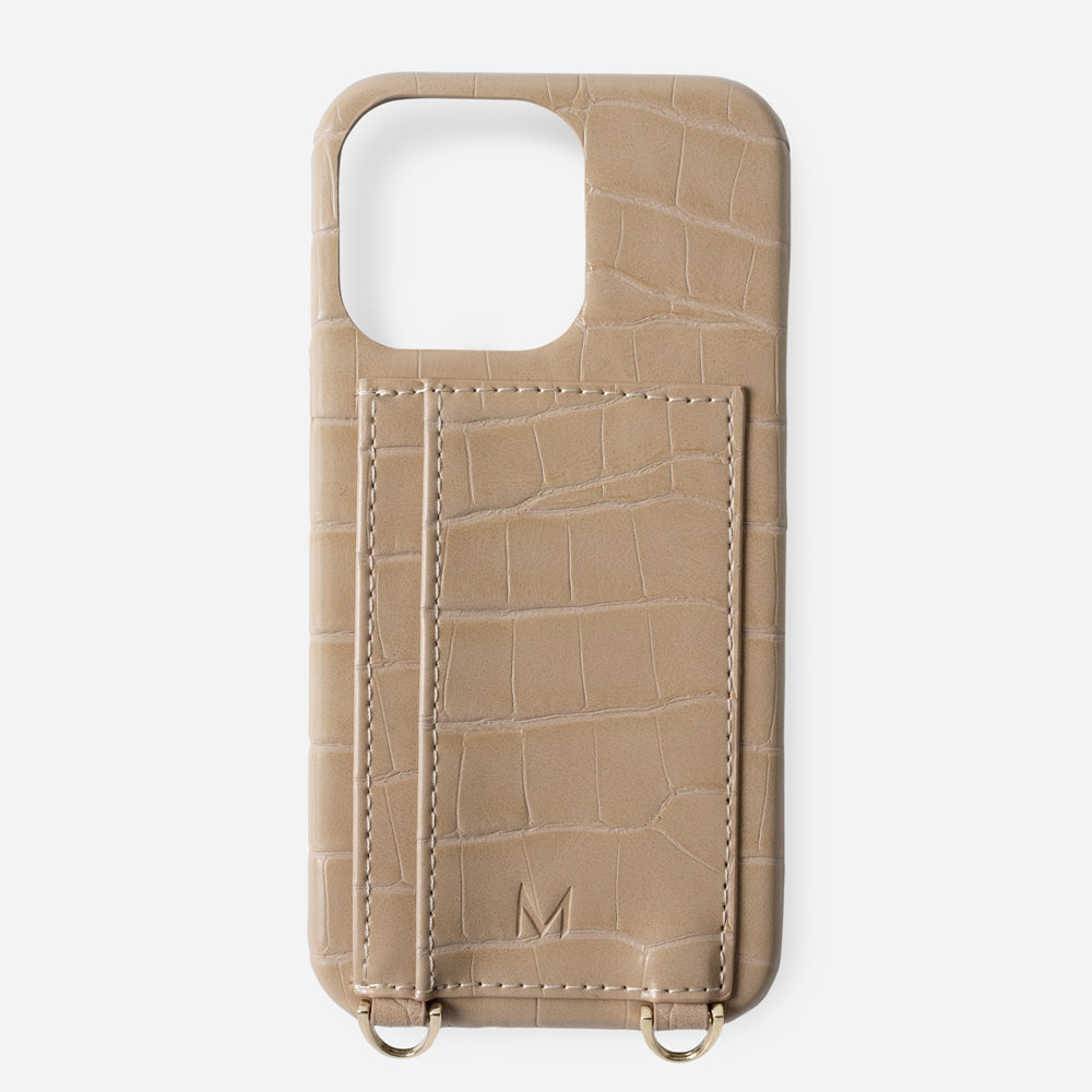 iPhone Phone Case with Strap Card Holder for 13 Pro Max in Taupe color