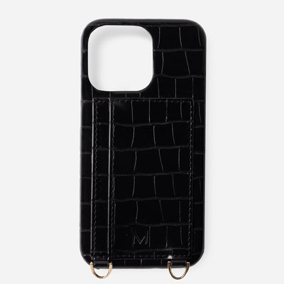 iPhone 14 Phone Case with Strap Card Holder in Black Color