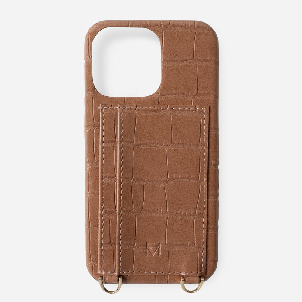 iPhone Phone Case with Strap Card Holder for 13 Pro Max in Brown color