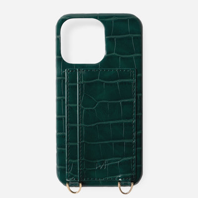 iPhone 14 Phone Case with Strap Card Holder in Green Color