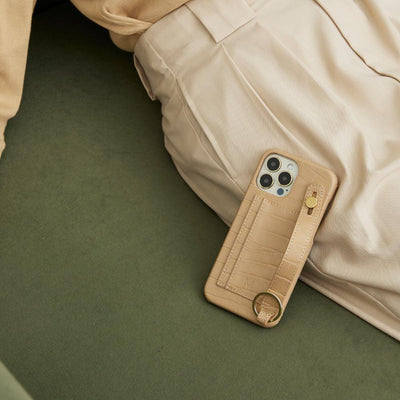 iPhone Case with Hand Strap Card Holder iPhone 14 in Light Brown color