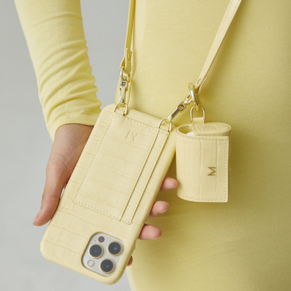 iPhone 14 Phone Case with Strap Card Holder in Yellow Color