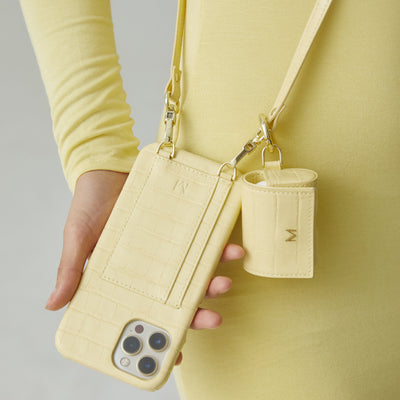 Phone Cases with Straps and Card Holder for iPhone 14 Pro in Yellow color 